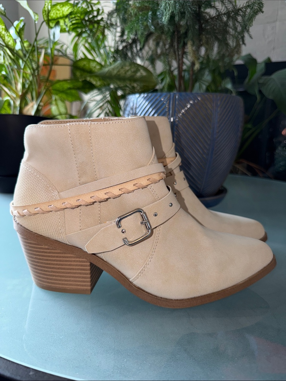 Maurices Women's Beige Suede Ankle Boots with Buckle Detail